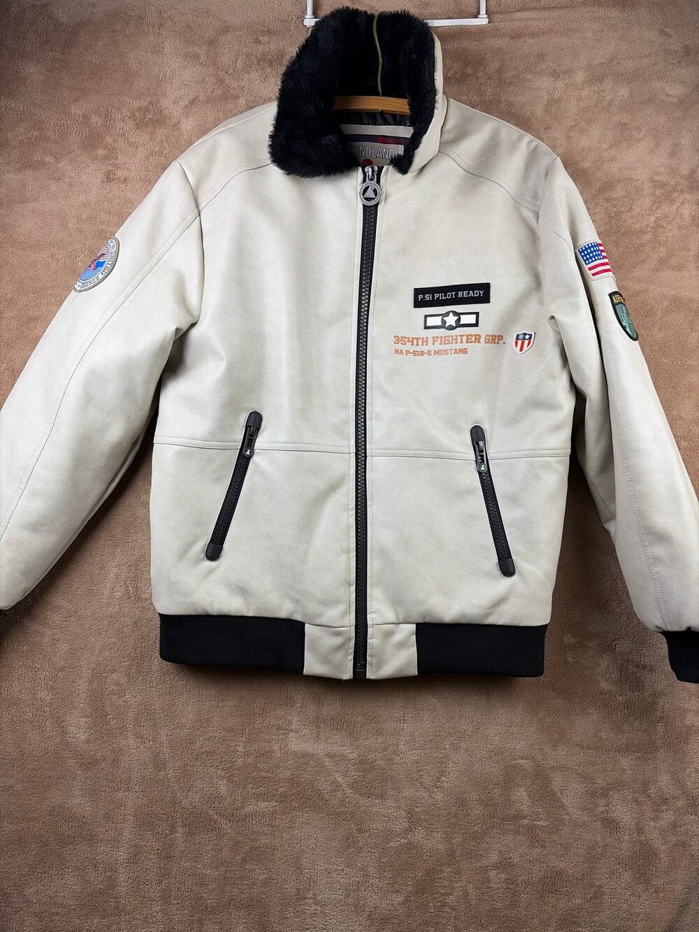 AWAKNDLAND Pioneer Mustang 354th Fighter Pilot Aviator Bomber Jacket Size M